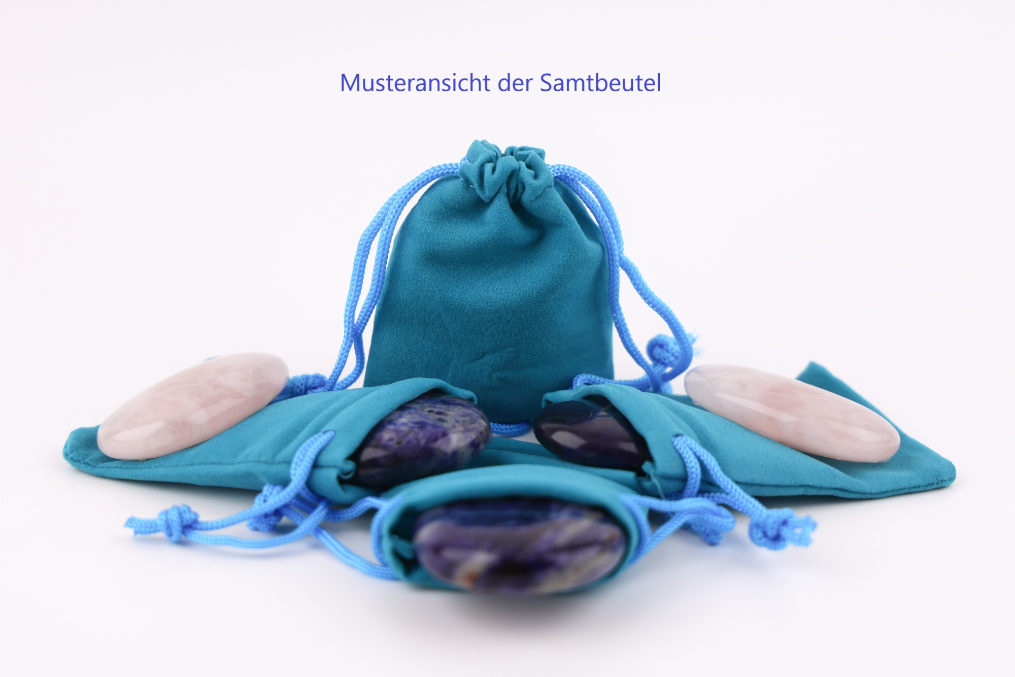 Glatter Rosenquarz Handschmeichler mit Seidensäckchen