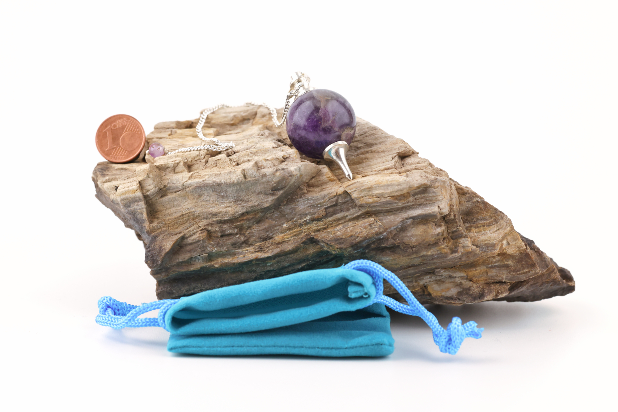 Kugelpendel aus Amethyst mit versilberter Kette