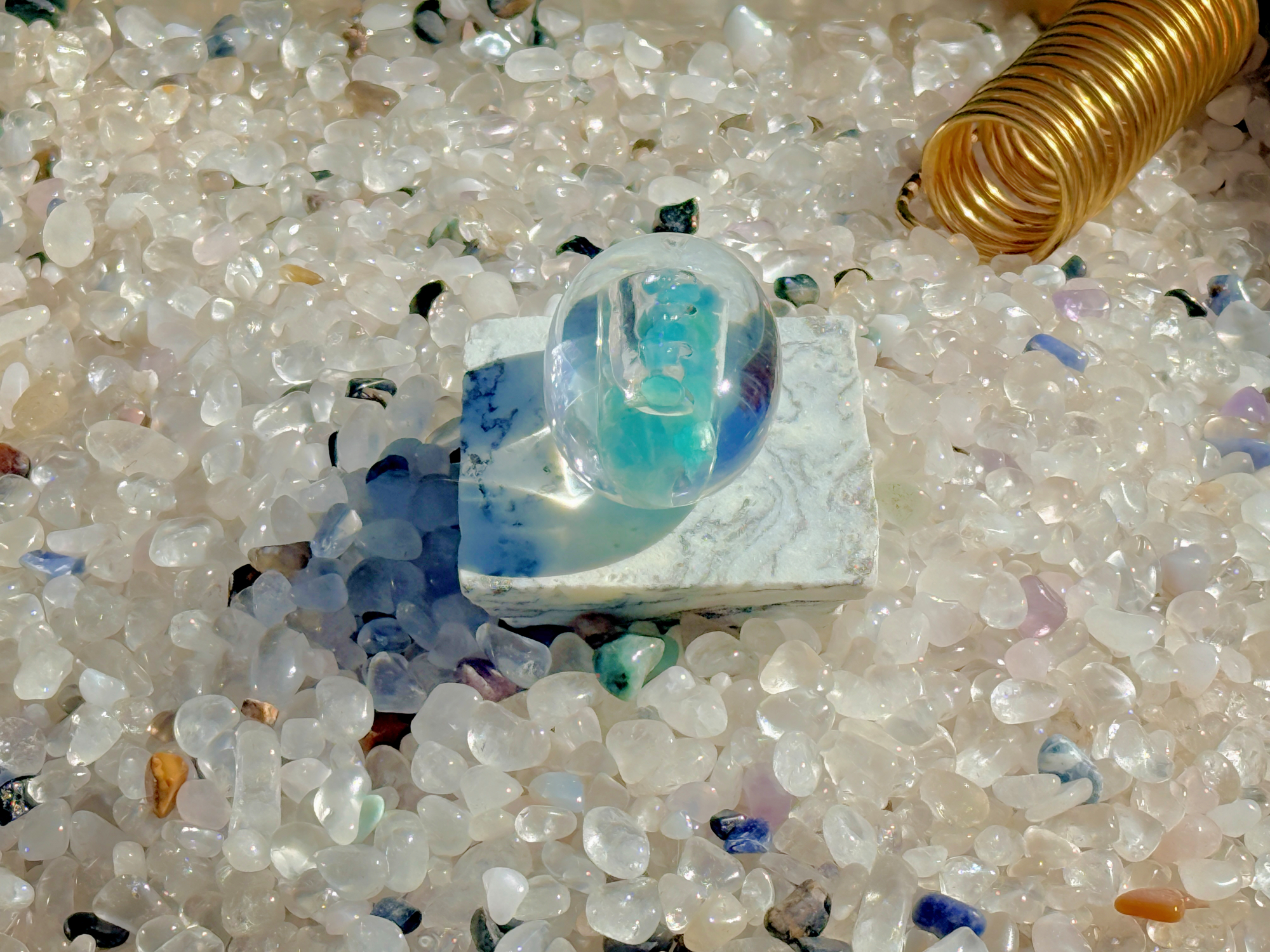 Energetische Aufladung von Quarz Trommelsteine Mix aus Bergkristall, Rauchquarz & Rosenquarz (0,5–1,5 cm)
