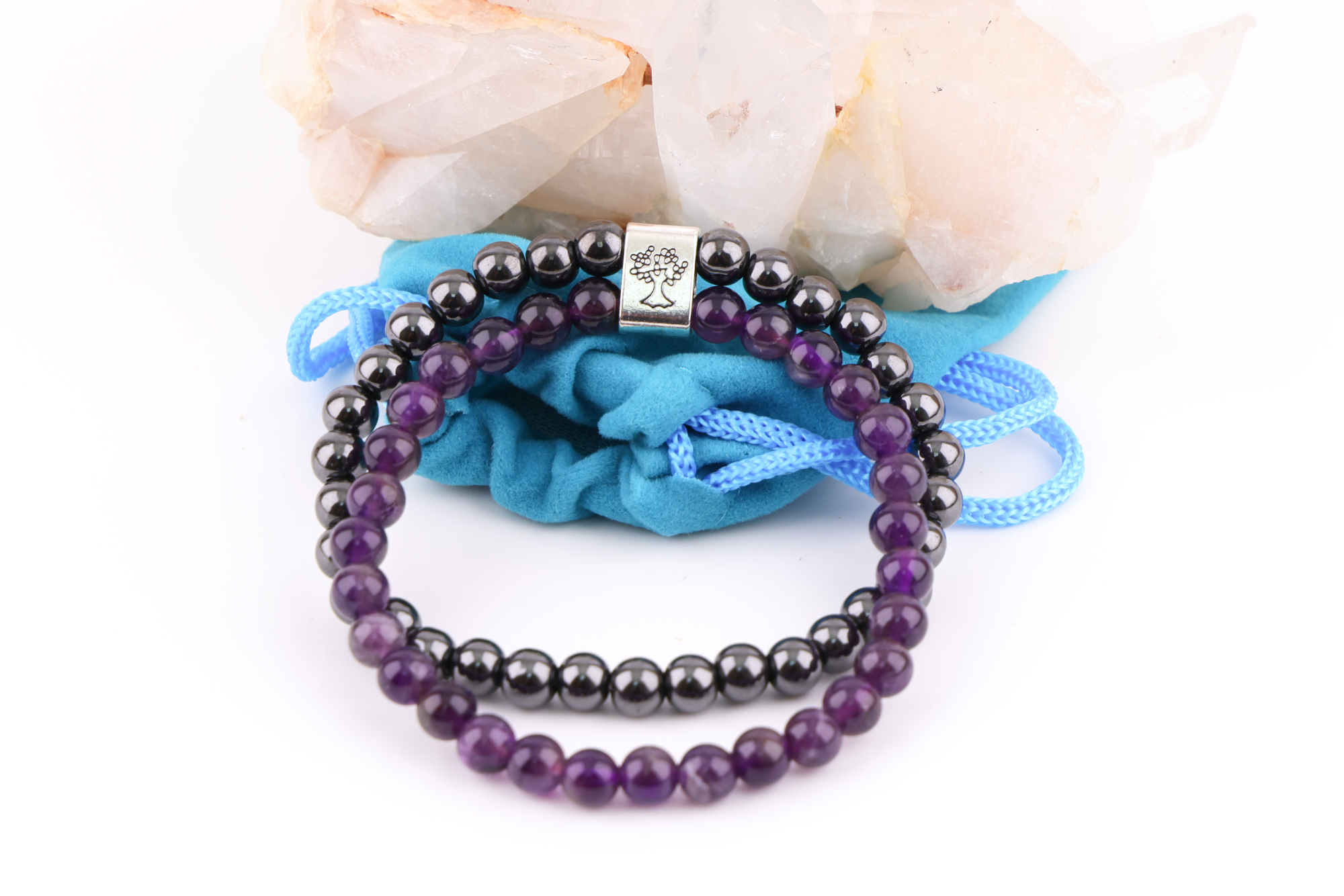 Magnetarmband Amethyst – Doppelband mit Magnetkugel
