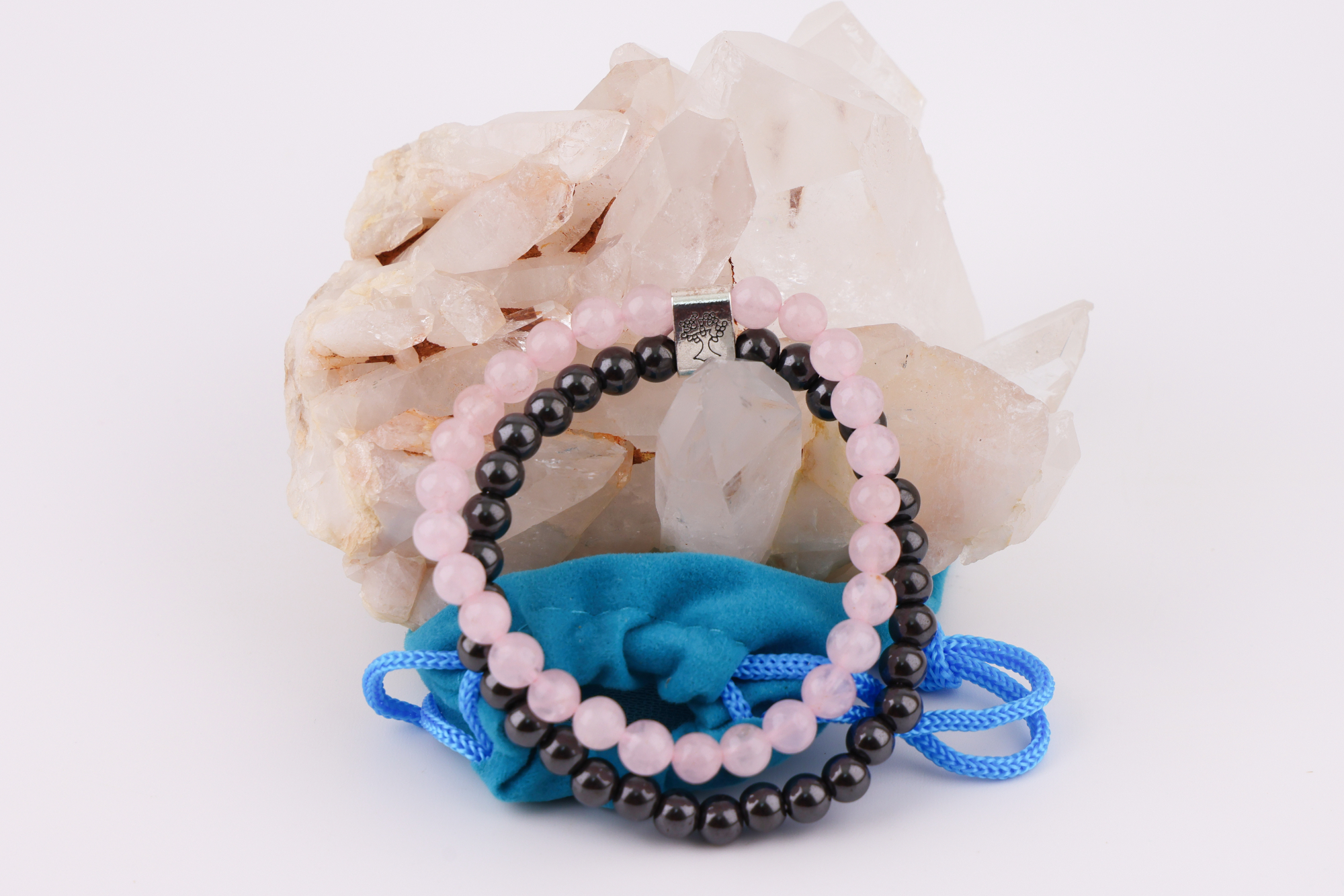 Magnetarmband Rosenquarz – Doppelband mit Magnetkugel
